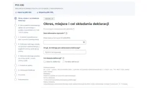 Formularz PCC-3(6) - Okres, miejsce i cel składania deklaracji. Wpisz datę dokonania czynności i wybierz urząd skarbowy.