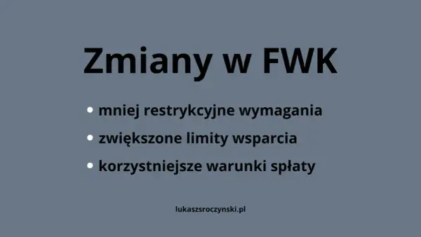 Zmiany w FWK: mniej restrykcyjne wymagania, zwiększone limity wsparcia i korzystniejsze warunki spłaty dla kredytobiorców.